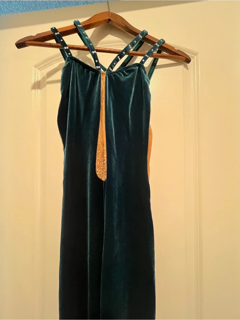 Custom Made Teal Velvet Dance Unitard with Swarvoski Crystals